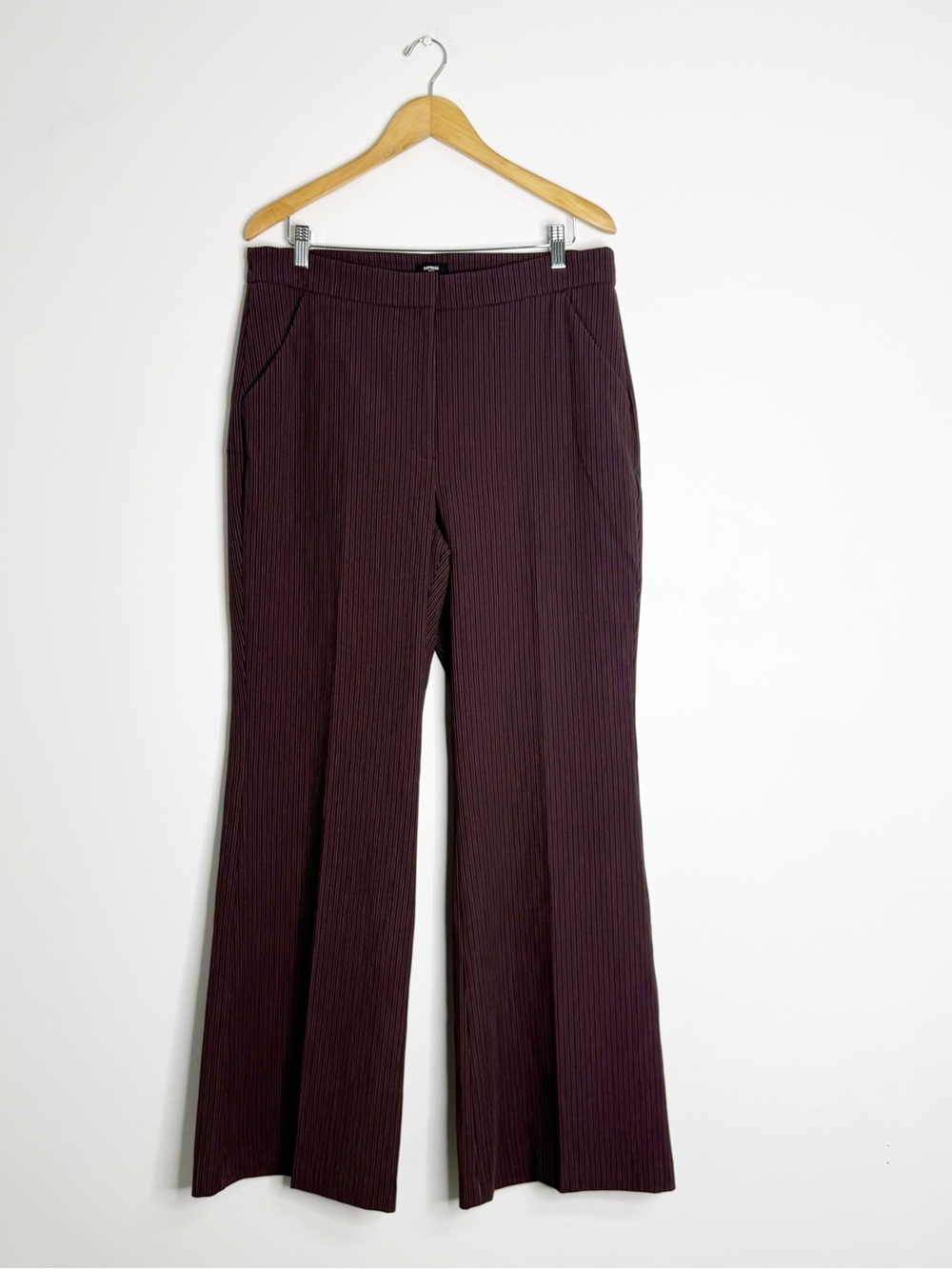 Express Editor High Rise Flare Trouser Pants Purple Pinstripe 14R NWT